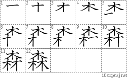 森: Stroke Order Diagram