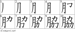 脇: Stroke Order Diagram