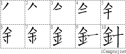 針: Stroke Order Diagram